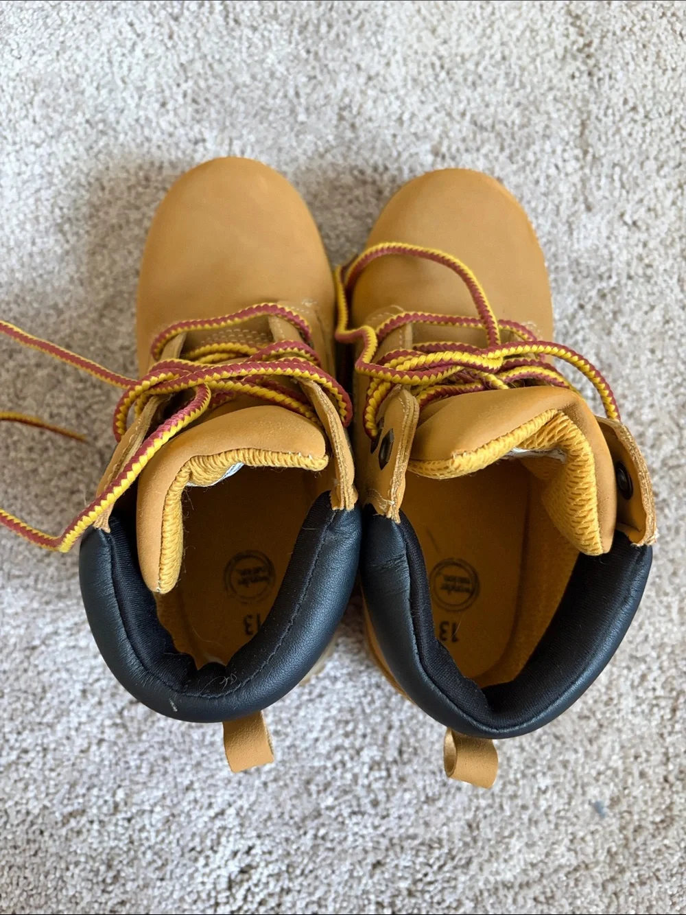 wonder nation Tan Kids Lace-Up Work Boots with Black Collar